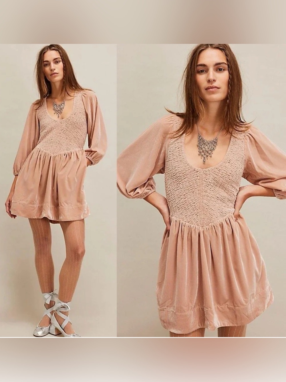 NWT Free People Farrier Velvet Smocked Mini Dress